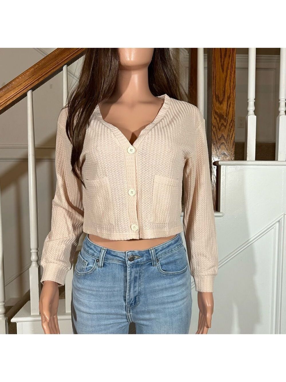 NWT blush pink waffle knit crop cardigan